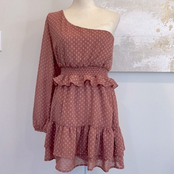 Altar'd State Dresses & Skirts - NEW Altar'd State Elegant One-Shoulder Brown Dress
